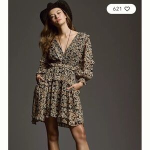 By Anthropologie V-Neck Ruffle Cutout Dress